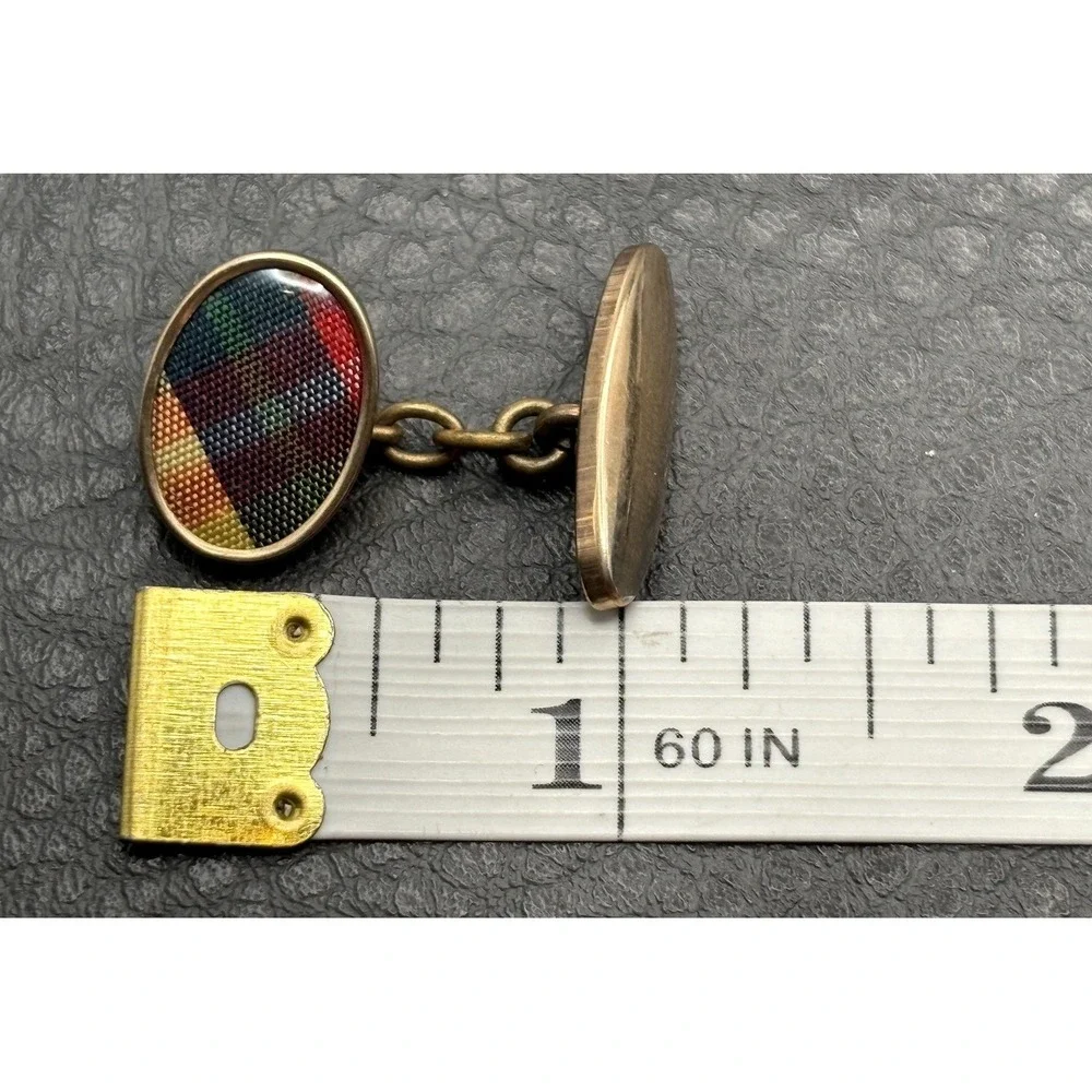 Vintage Victorian Red Green Tartan Cufflinks Gold Filled Cufflinks Men's Formal